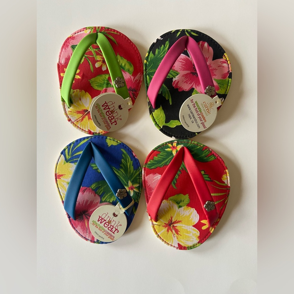 Carrie & Co Hibiscus Flip‑Flop Coaster Set • 4‑Pack • Brand New